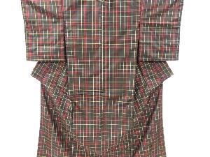 リサイクル　格子織り出し米沢紬着物